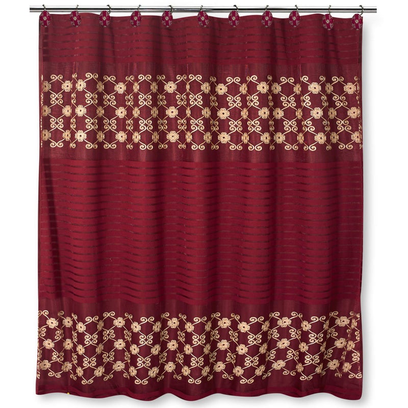 Popular Bath Shower Curtain, Vlegant Rosa Collection, 70" x 72", Burgundy/Gold - Image 1